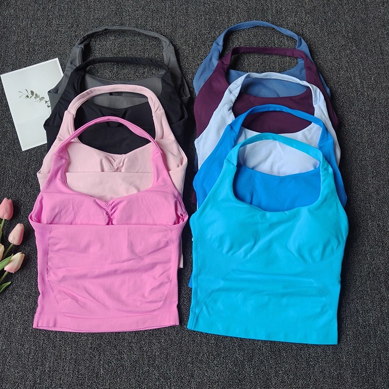 Suspender Tank Top - Feminino sem costura halter superior colete