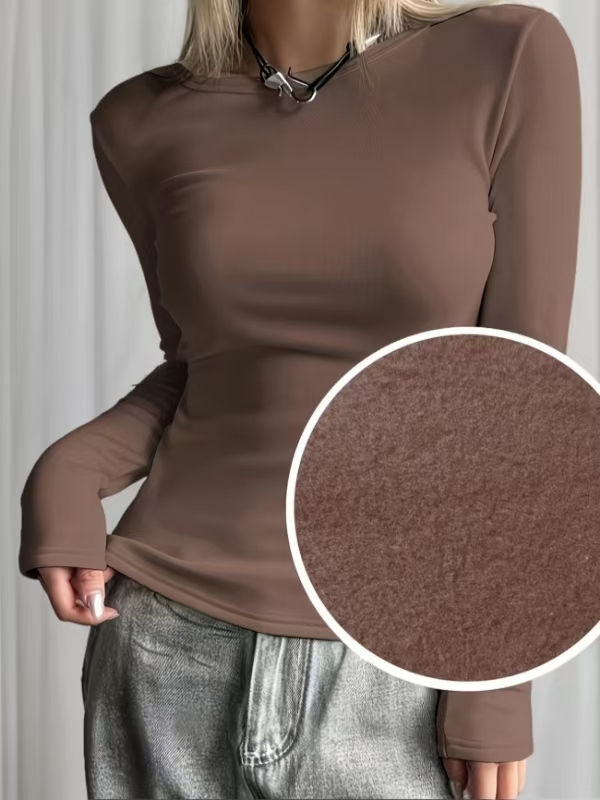 Base Layer Top - Camiseta Feminina Térmica Forrada com Lã,